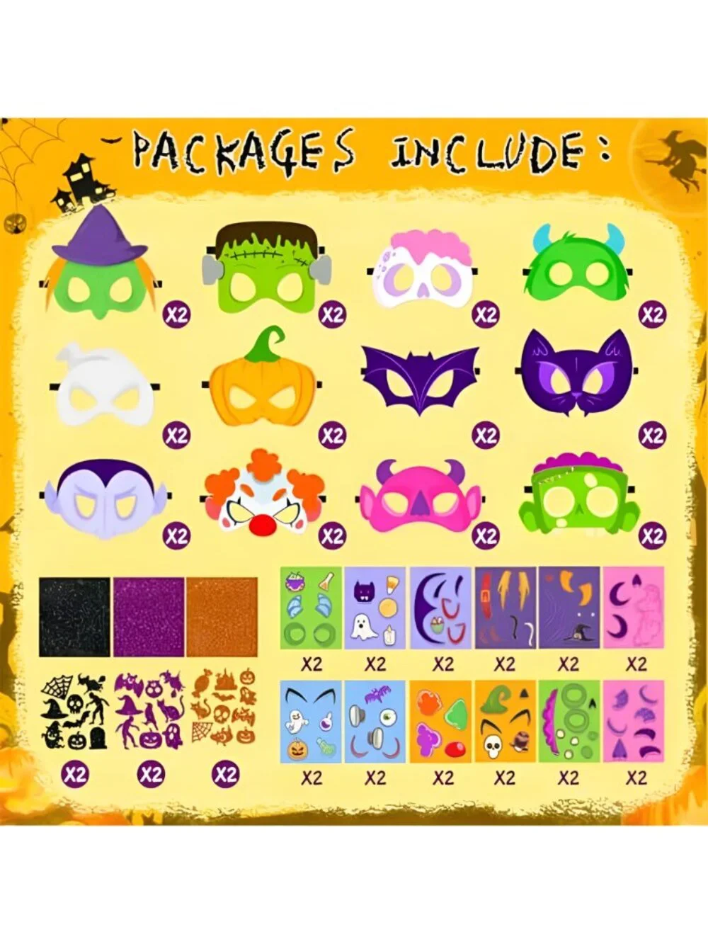 24 Pack DIY Halloween Felt Masks Craft Kit Halloween Party Favors Supplies